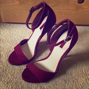 Burgundy ankle strap stilettos